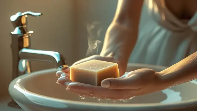 Skincare ritual with handmade soap and calming atmosphere