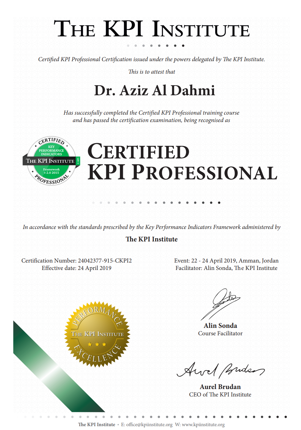 Certified KPI Professional