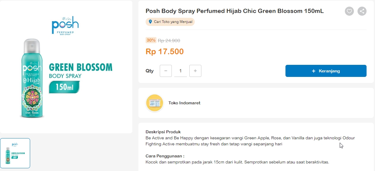 Posh Perfumed Body Spray Hijab Chic Green Blossom 17.500
