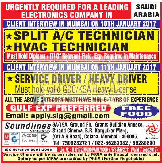 Leading Electronics co Jobs for KSA - Free food