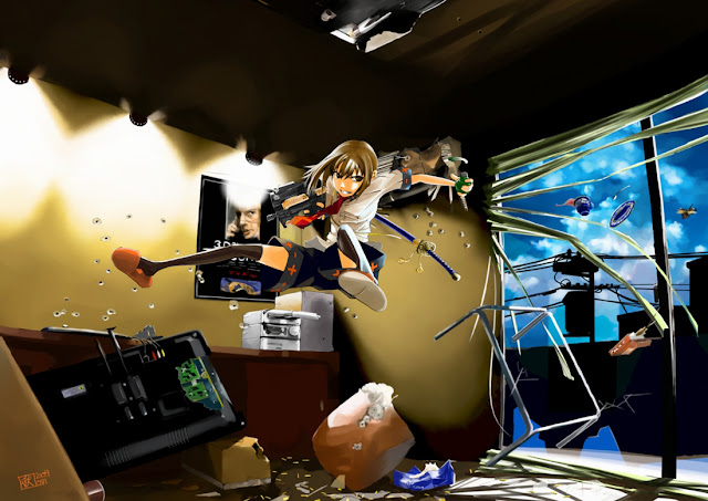   Girl Rifle Katana Grenade Girl Female Anime HD Wallpaper Desktop PC Background 2103