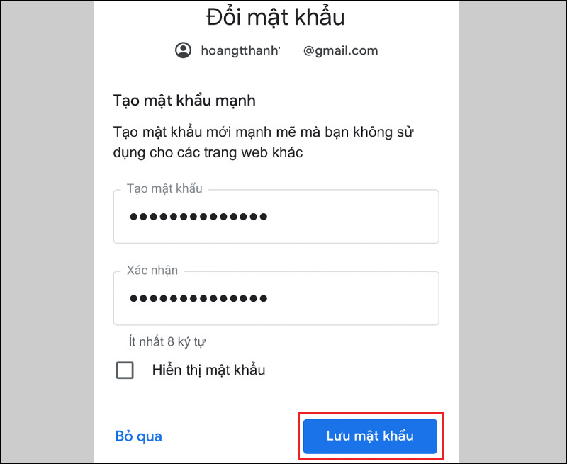 Bấm Lưu mật khẩu