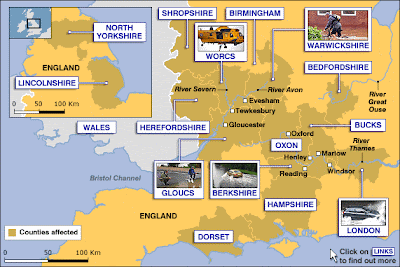 Map of Floods in the UK July 2007