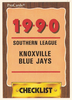 Knoxville Blue Jays 1990 checklist card