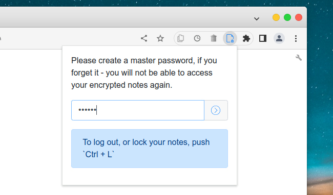 Crypto Notepad Chrome拡張 マスターパスワードの設定