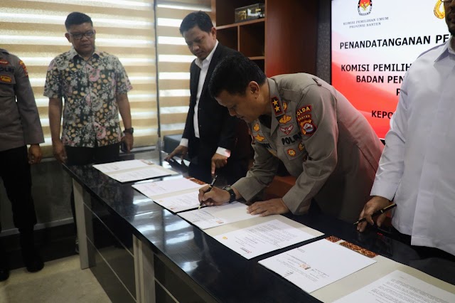 Sukseskan Pemilu 2024, Polda Banten Gelar Penandatanganan Perjanjian Kerjasama Dengan KPU dan Bawaslu Provinsi Banten