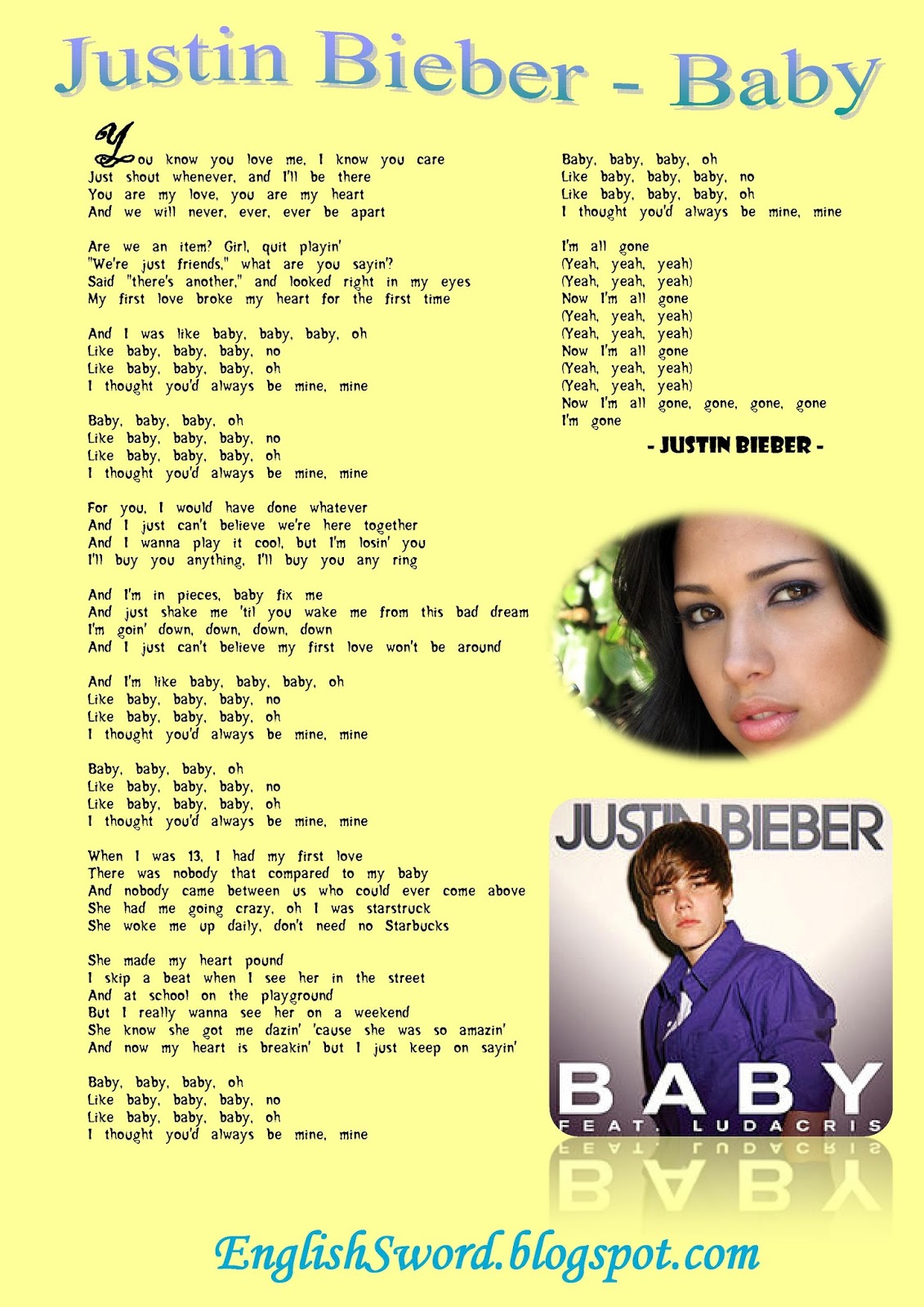 Easily Speaking And Learning English Baby Lyrics Justin Bieber