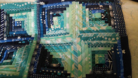 Teal mini swap quilt - aqua and navy mini log cabin quilt