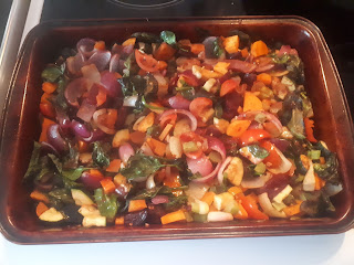 Portions of vegatables in a roast stir-fry