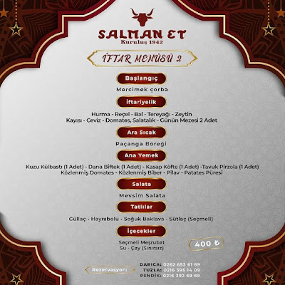 Salman Et Kasap Izgara Tuzla Ramazan 2023 İftar Menüsü ve Fiyatları