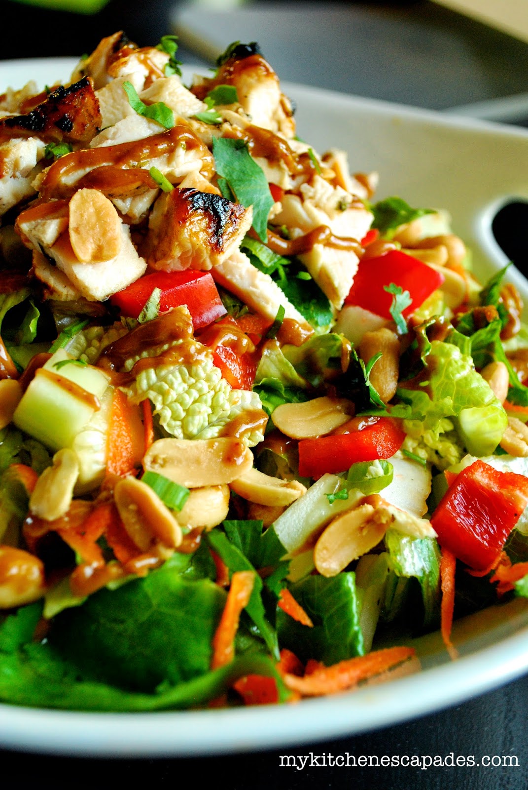 Healthy Thai Chicken Salad with Spicy Thai Peanut Sauce