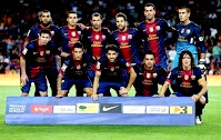 F. C. BARCELONA - Barcelona, España - Temporada 2012-13 - Alves, Pedro, Mascherano, Jordi Alba, Busquets y Víctor Valdés; Messi, Tello, Cesc, Xavi y Puyol - F. C. BARCELONA 5 (Puyol, Messi 2, Pedro y Villa), REAL SOCIEDAD 1 (Chory Castro) - 19/08/2012 - Liga de 1ª División, jornada 1 - Barcelona, Nou Camp