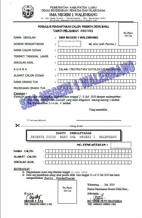 contoh formulir pendaftaran contoh biodata siswa baru