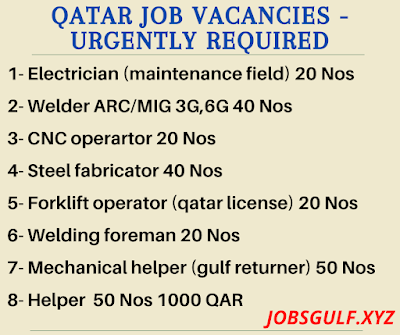 Qatar job vacancies - Urgently required