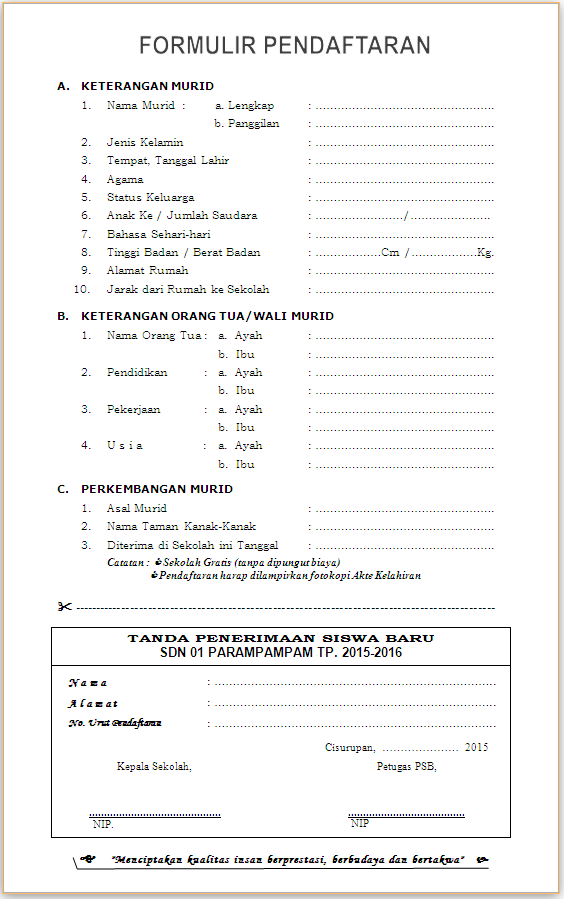 Contoh Surat Formulir Pendaftaran Organisasi