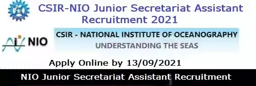 NIO Junior Secretariat Assistant Recruitment 2021