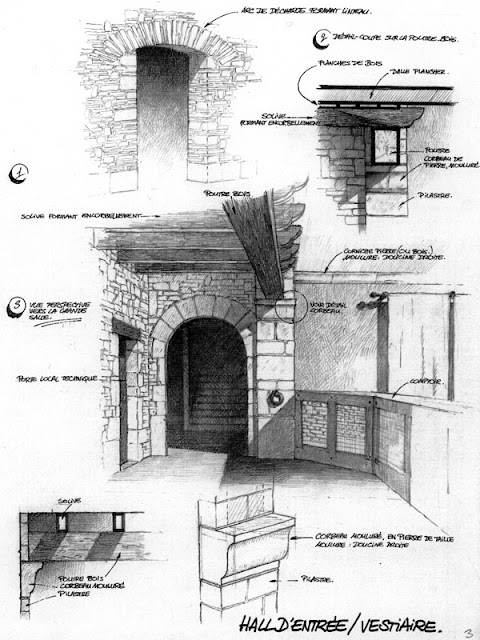 Malvern, croquis d'étude pour l'entrée et le vestiaire