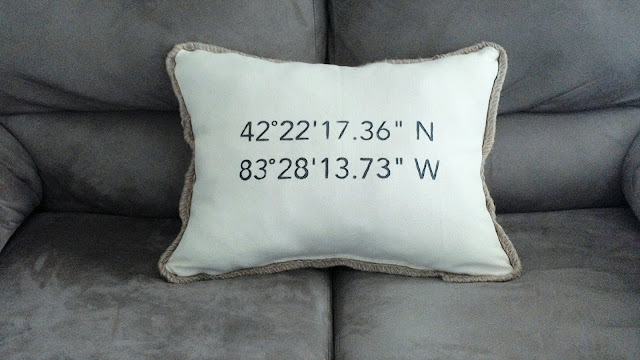 Plymouth Michigan Latitude and longitude pillow DIY