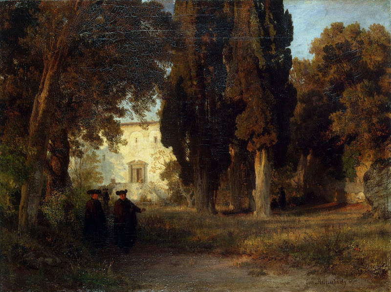 Garden in a Monastery by Oswald Achenbach - Architecture, Landscape Paintings from Hermitage Museum