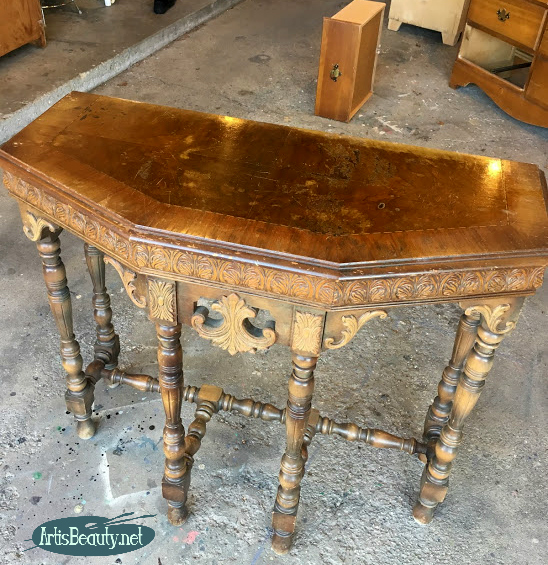 half occasional table before sanding and general finishes painted makeover regency style before and after 