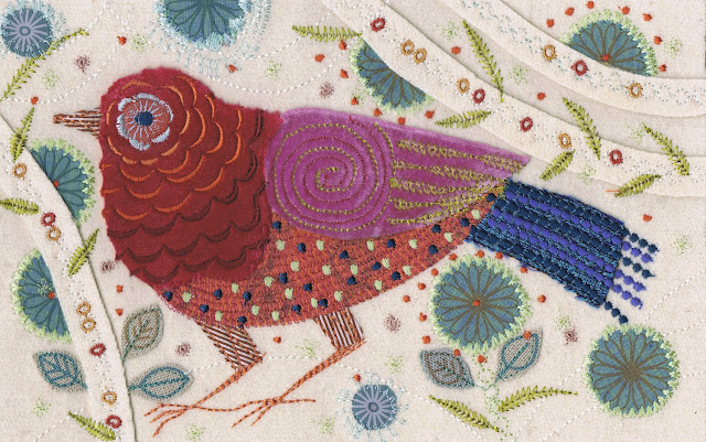 machine embroidery using wool, silk, velvet