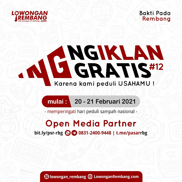 Ngiklan GRATIS ! Disemua Medsos Lowongan Rembang Dot Com Untuk Peringati Hari Peduli Sampah Nasional