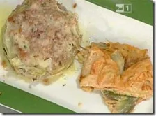 Millefoglie di carciofi con speck e fontina