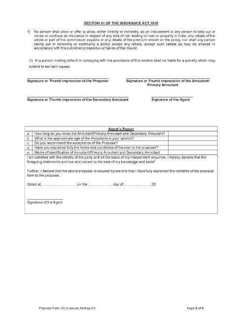 LIC Jeevan Akshay plan - LIC plan  -  Proposal Form No. 440 (Rev 2020) - LIC Jeevan Akshay VII proposal - LIC application form