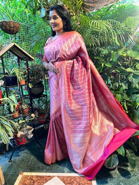 Banarasi silk brocade pink saree