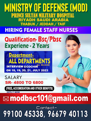 Urgently Required Nurses for Ministry of Defense Saudi Arabia