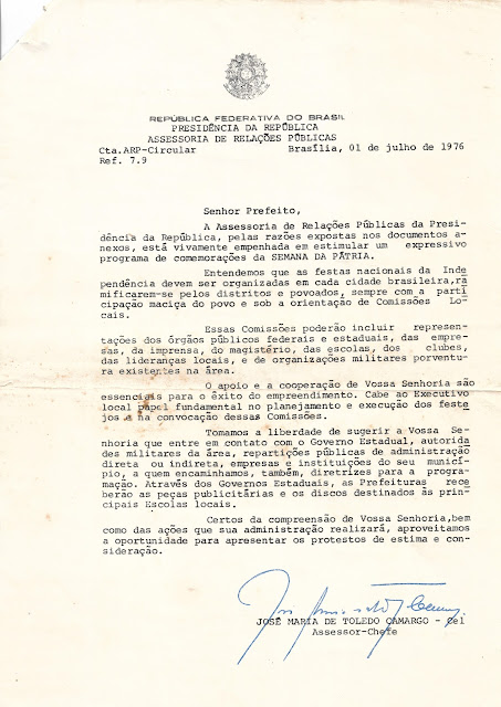 Carta circular de cel. José Maria de Toledo Camargo (1976)