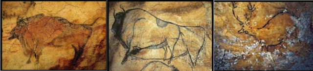 صورلبعض الحيوانات المختلفة المرسومة فوق الجدران في عصور ماقبل التاريخ