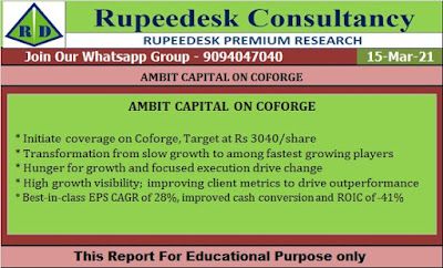 AMBIT CAPITAL ON COFORGE - Rupeedesk Reports - 15.03.2021