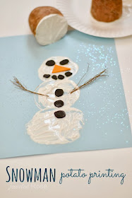Snowman potato printing- a fun Winter craft for kids