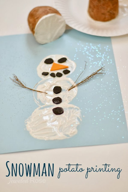 Snowman potato printing- a fun Winter craft for kids