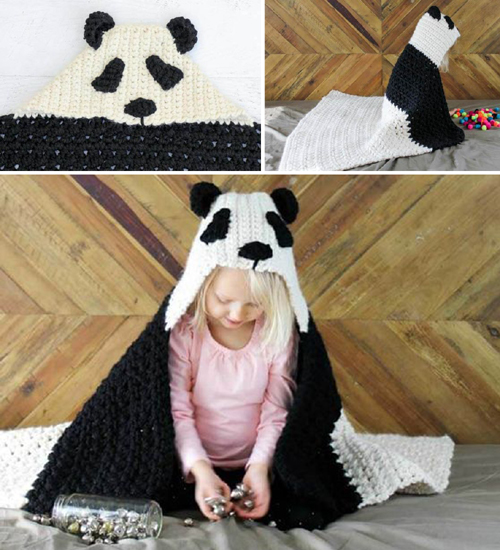 Crochet Panda Hooded Baby Afghan – Free Pattern