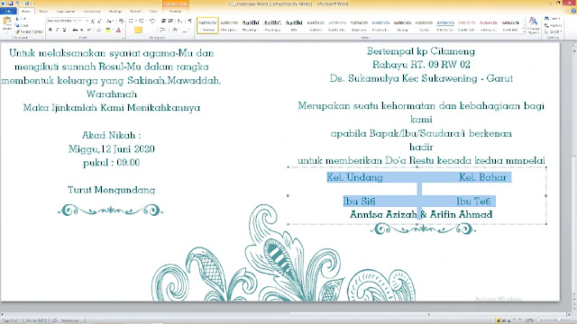cara menggunakan Undangan Pernikahan Microsrosoft Word