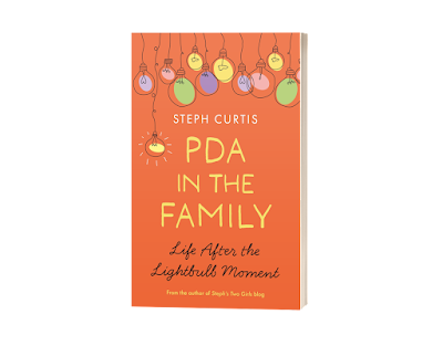 orange book cover title pda in the family with a lightbulb graphic across the top
