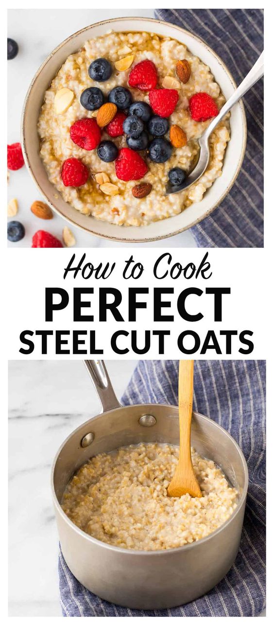 How to cook steel cut oats. The secret to making perfect steel cut oatmeal on the stovetop that turns out delicious and creamy every time! Healthy and low calorie, this is the only oatmeal recipe you need. Simple, vegan, and high in fiber, steel cut oats keep you full all morning long. Easy to make ahead and great for any toppings you love like peanut butter, apple, and banana. #steelcutoats #healthy #vegan