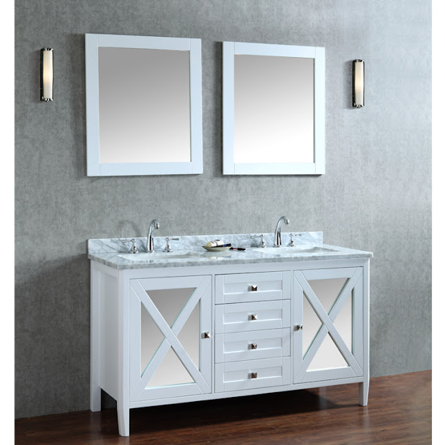 Ace 60 inch White Finish Double Sink Bathroom Vanity