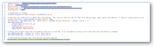 Example of PowerShell to deploy Site Design