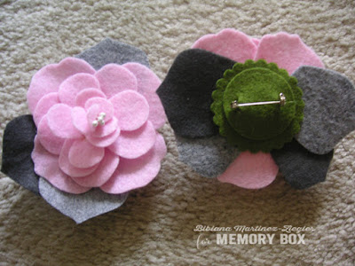 flower pins in felt back and front