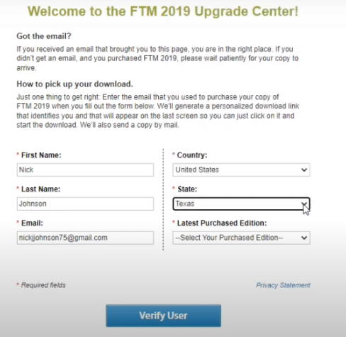 verify user for purchasing ftm 2019 at discounted price