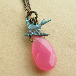 Affair of the Heart -- candy jade little bird necklace