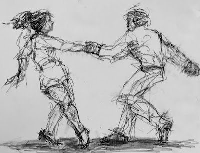 Figurative Line Drawing, Black and White, Movement, Loose