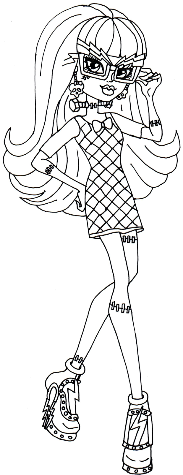 Download Free Printable Monster High Coloring Pages: Frankie Stein Geek Shriek Monster High Coloring Page