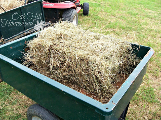 A handmade bale of hay in a cart