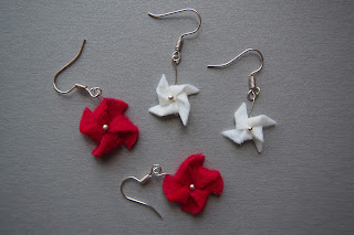 Red and white pinwheel earrings