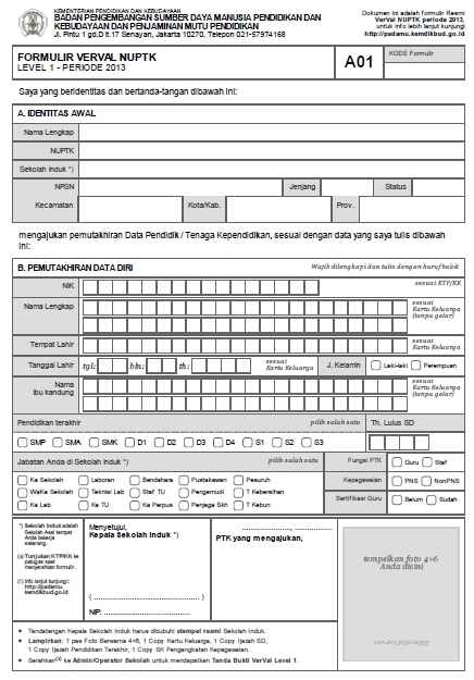 Contoh Formulir Pemutakhiran Data NUPTK  Dunia Pendidikan