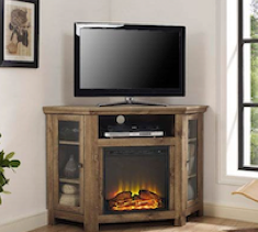 Wood Corner Media TV Stand Electric Fireplace in (Barnwood)